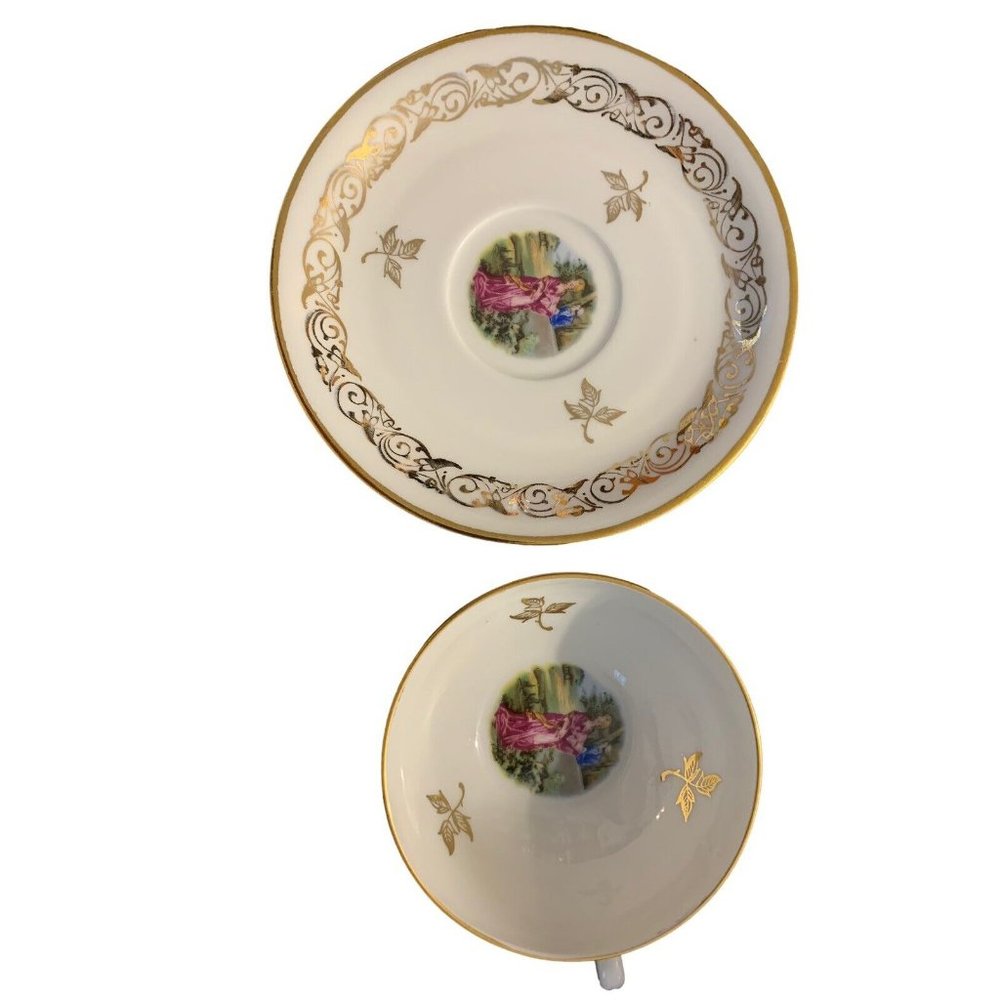 Veritable Porcelaine Cup and Saucer Man and Woman Lot of 3 Set Pre-Owned READ - Picture 11 of 12